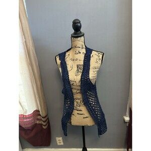 KEREN HART New Blue Vest Women's Large Open Front Open Knit Weave